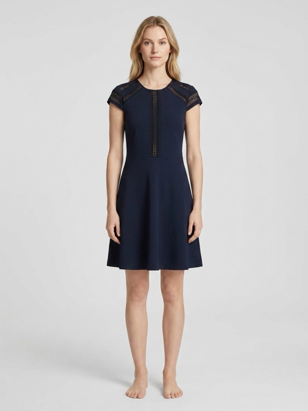 H&M Navy Lace-Yoke A-Line Mini Dress